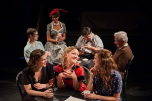 Rita (Lee Stark (center)) joins her friends at the Ham and Eggery. (front-L to R: Skye Shrum and Caitlinn Emmons) (back: l to r: Andy Monson, Flavia Borges, Mike Krystosek, Phil Wasik).