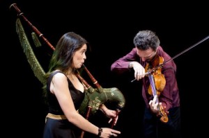Silk Road's Cristina Pato plays the gaita, and Colin Jacobsen joins on violin - photo by Max Whittaker