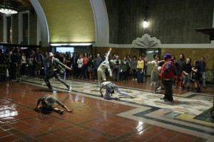 Scene from “Invisible Cities” by The Industry and L.A. Dance Project at Union Station