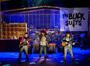 Will Roland, Coby Getzug, Harrison Chad (drums) and Jimmy Brewer in the world premiere of THE BLACK SUITS at the Kirk Douglas Theatre.