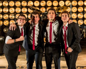 Will Roland, Harrison Chad, Coby Getzug and Jimmy Brewer in the world premiere of THE BLACK SUITS at the Kirk Douglas Theatre.