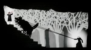 Monostatos (Rodell Rosel) torments Pamina (Janai Brugger) in THE MAGIC FLUTE, 1927 at LA Opera.