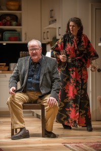 (left to right) Christopher (ensemble member Fran Guinan) and Beth (ensemble member Molly Regan) get worked up preparing for the arrival of their son, Billy and his new girlfriend in Steppenwolf Theatre Company’s Chicago-premiere production of Tribes by Nina Raine, directed by ensemble member Austin Pendleton.