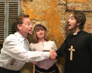 Brad Cantwell, Ellen Cribbs and Matt Beard in Commedia Beauregard's THE MANDRAKE.