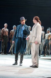 Greer Grimsley as John Claggart and Liam Bonner as Billy Budd in LA Opera's BILLY BUDD.