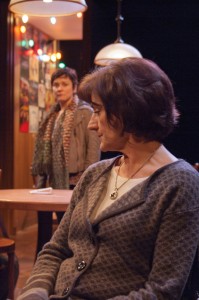 Elizabeth Ledo (left) as Rachel Hardeman and Janet Ulrich Brooks as Zelda Kahn, both brilliant evolutionary biologists who spar over differing views on evolution, feminism and generational divides in modern America in TimeLine Theatre's production of THE HOW AND THE WHY by Sarah Treem, directed by Keira Fromm, presented at TimeLine Theatre.