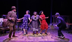 Lorenzo Rush, Jr., Lina Wass, Robin DaSilva, Shariese Hamilton and Donterrio Johnson in Porchlight Music Theatre’s 'Ain’t Misbehavin' at Stage 773