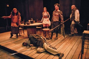 Peggy Ann Blow, Troy Emmet Dunn (on the floor), Alana Dietze, Kevin Weisman, and Geoffrey Dwyer in Padua Playwright's VILLON at the Odyssey Theatre.
