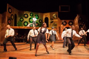The cast performing the Go-Go-Gorilla in CHICAGO'S GOLDEN SOUL (A 60’S REVUE) at Black Ensemble Theater.