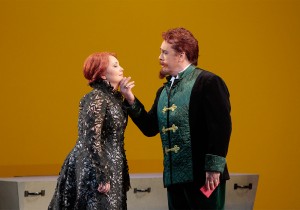 Albina Shagimuratova as Lucia and Stephen Powell as Enrico in LA Opera's LUCIA DI LAMMERMOOR.