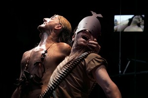 Andrew Schneider and Ari Fliakos in CRY, TROJANS! (TROILUS AND CRESSIDA) by The Wooster Group at REDCAT.