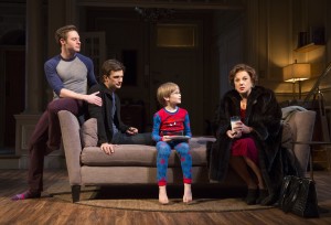 Bobby Steggert, Frederick Weller, Grayson Taylor, and Tyne Daly in a scene from Terrence McNally's MOTHERS AND SONS on Broadway.