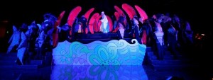 Matthew O'Neill (center) as Jonah, surrounded by sea creatures in the belly of the whale from LA Opera's JONAH AND THE WHALE.
