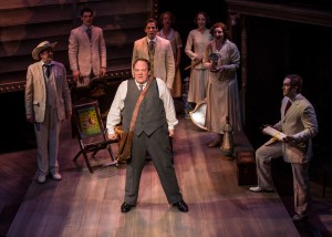 Michael Aaron Lindner and ensemble in Chicago Shakespeare Theater’s production of ROAD SHOW, directed by Gary Griffin.