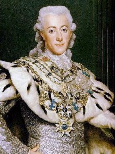 Titled REY DE SUECIA, this 1777 painting by Alexander Roslin depicts Swedish King Gustav III.