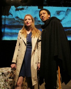 DeSean Stokes as The Stranger, a wandering writer, and Kersti Bryan as The Lady, his mistress, in TO DAMASCUS, PART I by Strindberg Rep. Photo by Ina Stinus.