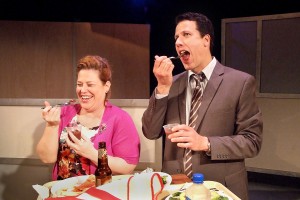 Deidra Edwards and Jonathan Bray in Neil LaBute’s FAT PIG at the Hudson Theater.