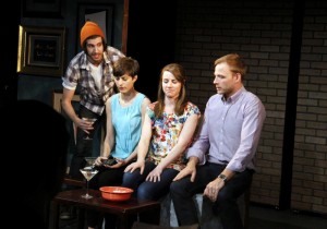 "Roast Beef and the Rare Kiss" by Gregory Fletcher, Directed by Troy Miller, with Bridget Ori, David Marshall, Leigh Dunham, and Nicholas Cocchetto - photo by Jonathan J. Johnson.
