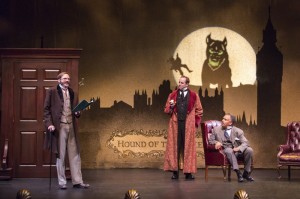 Ron Campbell, Darren Bridgett, and Michael Gene Sullivan in TheatreWorks' production of THE HOUND OF THE BASKERVILLES. Photo by Tracy Martin.
