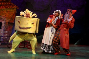 Larry Bates, Tracey A. Leigh and Brad Culver in South Coast Repertory's Theatre for Young Audiences production of The Stinky Cheese Man and Other Fairly Stupid Tales