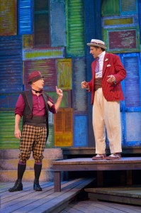 Danny Scheie as Dromio and Adrian Danzig in Cal Shakes’ THE COMEDY OF ERRORS, directed by Aaron Posner; photo by Kevin Berne