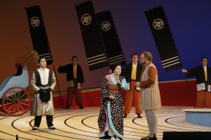 Efrain Solis (Prince Yamadori), Patricia Racette (Cio-Cio-San) and Brian Mulligan (Sharpless) in SF Opera's MADAMA BUTTERFLY.