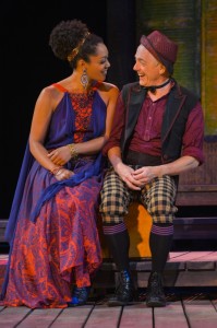 Nemuna Ceesay as Adriana and Danny Scheie as Dromio in Cal Shakes’ THE COMEDY OF ERRORS, directed by Aaron Posner; photo by Kevin Berne