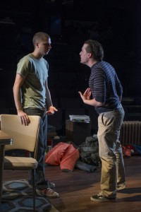 Warren (Michael Cera) and Dennis (Kieran Culkin) have an argument in Steppenwolf Theatre Company’s production of This Is Our Youth by Kenneth Lonergan.