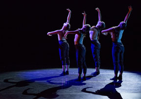 Thodos ensemble member Diana Winfree’s new work Faultless features (from left) Elizabeth Dickson, Tenley Dorrill, Winfree and Lauren Zimmerer. Winfree’s new work debuted July 18-20, 2014 as part of Thodos Dance Chicago’s 14th Annual New Dances series. Photo by Cheryl Mann.
