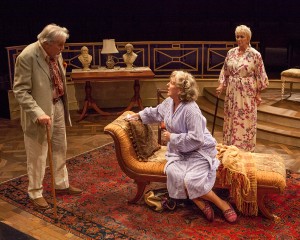 (from left) Roger Forbes as Wilfred Bond, Jill Tanner as Cecily Robson, and Elizabeth Franz as Jean Horton in Ronald Harwood's Quartet, directed by Richard Seer, July 25 - Aug. 24, 2014 at The Old Globe. Photo by Jim Cox.