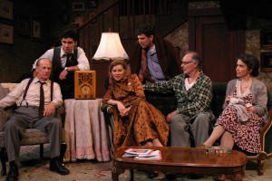 Michael Mantell, Noah James, Betsy Zajko, Ian Alda, Allan Miller, and Gina Hecht in BROADWAY BOUND at the Odyssey Theatre - photo by Enci.