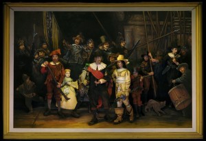 Re-creation of Rembrandt's THE NIGHT WATCH for Pageant of the Masters' THE ART DETECTIVE, 2014.