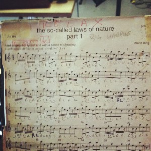 DAVID LANG's 'the so-called laws of nature' sheet music - courtesy of Adam Sliwinski