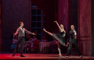 Dylan Gutierrez, Victoria Jaiani, and Rory Hohenstein (Joffrey Ballet) in Christopher Wheeldon's SWAN LAKE - Photo by Cheryl Mann.
