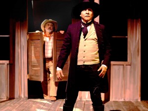 Floyd VanBuskirk and Robert Covarubias in Impro Theatre’s THE WESTERN UNSCRIPTED at the Falcon Theatre. Photo by Rebecca Asher.