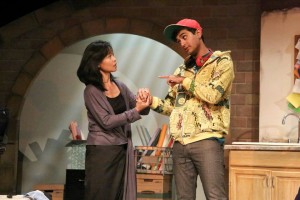 Ilana (Tess Lina) meets brilliant but awkward student Suresh (Kapil Talkwalkar) in ANIMALS OUT OF PAPER at East West Players.