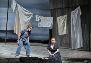 James Kryshak (Little Bat McLean) and Patricia Racette (Susannah Polk) in San Francisco Opera's SUSANNAH.