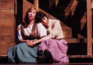 Kelly Holden-Bashar and Edi Patterson in Impro Theatre’s THE WESTERN UNSCRIPTED at the Falcon Theatre.