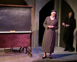 Laura Berner Taylor (Clare Connelly) & Rian Jairell (Father Peter Lentine) in MIRACLES IN THE FALL.