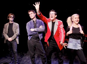 NICHOLAS CUTRO, JEFF WITZKE, BEN CROWLEY, and JEN LANDO in The Blank Theatre's THE WHY. Photo by Anne McGrath