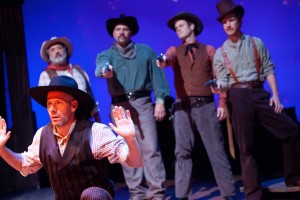 Ryan Smith and Ensemble in Impro Theatre’s THE WESTERN UNSCRIPTED at the Falcon Theatre. Photo by Rebecca Asher.