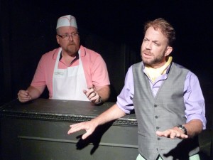 Sean Abley and Sam Pancake in BITCHES, Magnum Players at Acting Artists Theater. Photo by Brandon Clark.