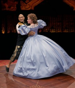 Andrew Ramcharan Guilarte as The King and Heidi Kettenring as Anna in THE KING AND I at The Marriott Theatre. Photo by Mark Campbell.