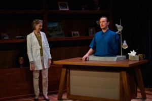 Barbara Kingsley (as Claire), Alex Podulke (as Julian) in Uncanny Valley by Thomas Gibbons. Photo by Seth Freeman.