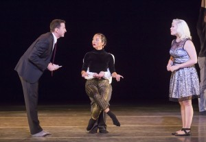 Hubbard Street + The Second City in The Art of Falling, from left: Tim Mason, Jessica Tong and Carisa Barreca. Photo by Todd Rosenberg.