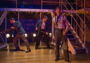 Kevin Stangler, Josh Kohane and Justin Adair in Griffin Theatre Company’s production of TITANIC. Photo by Michael Brosilow.
