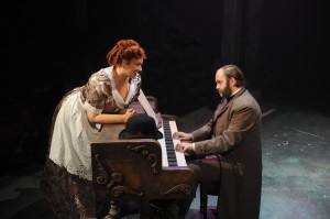 Rebecca Finnegan and Matthias Austin in Porchlight Music Theatre’s production of SWEENEY TODD - photo by Brandon Dahlquist.