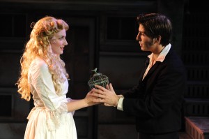 Stephanie Stockstill and Brian Acker in Porchlight Music Theatre’s production of SWEENEY TODD. Photo by Brandon Dahlquist.