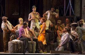 Eric Greene, Adina Aaron, and Jermaine Smith in PORGY AND BESS at Lyric Opera of Chicago. Photo by Todd Rosenberg.