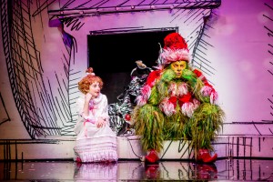 Presley Ryan as Cindy-Lou Who and Shuler Hensley as The Grinch in "Dr. Seuss' How The Grinch Stole Christmas! The Musical," running Nov. 20-29 at The Chicago Theatre. Photo by Bruce Oglesby-Bluemoon Studios